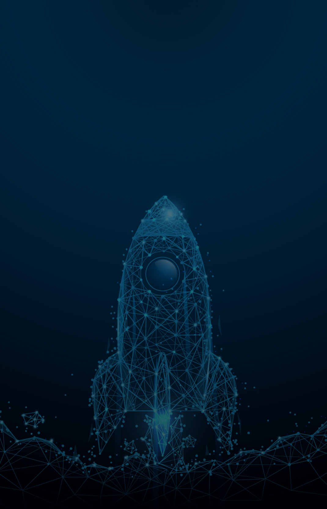 Rocket2@2x a graphic of a rocket made up of points and lines on a dark blue background